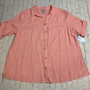 Catherine’s 18/20w linen big button shirt roll sleeve Barbie preppy split‎ boho